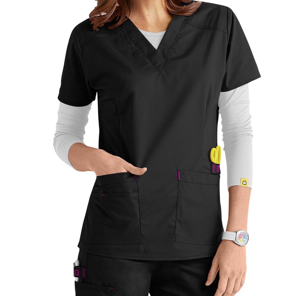 NWOT Wonder Flex Black V neck Scrub Top